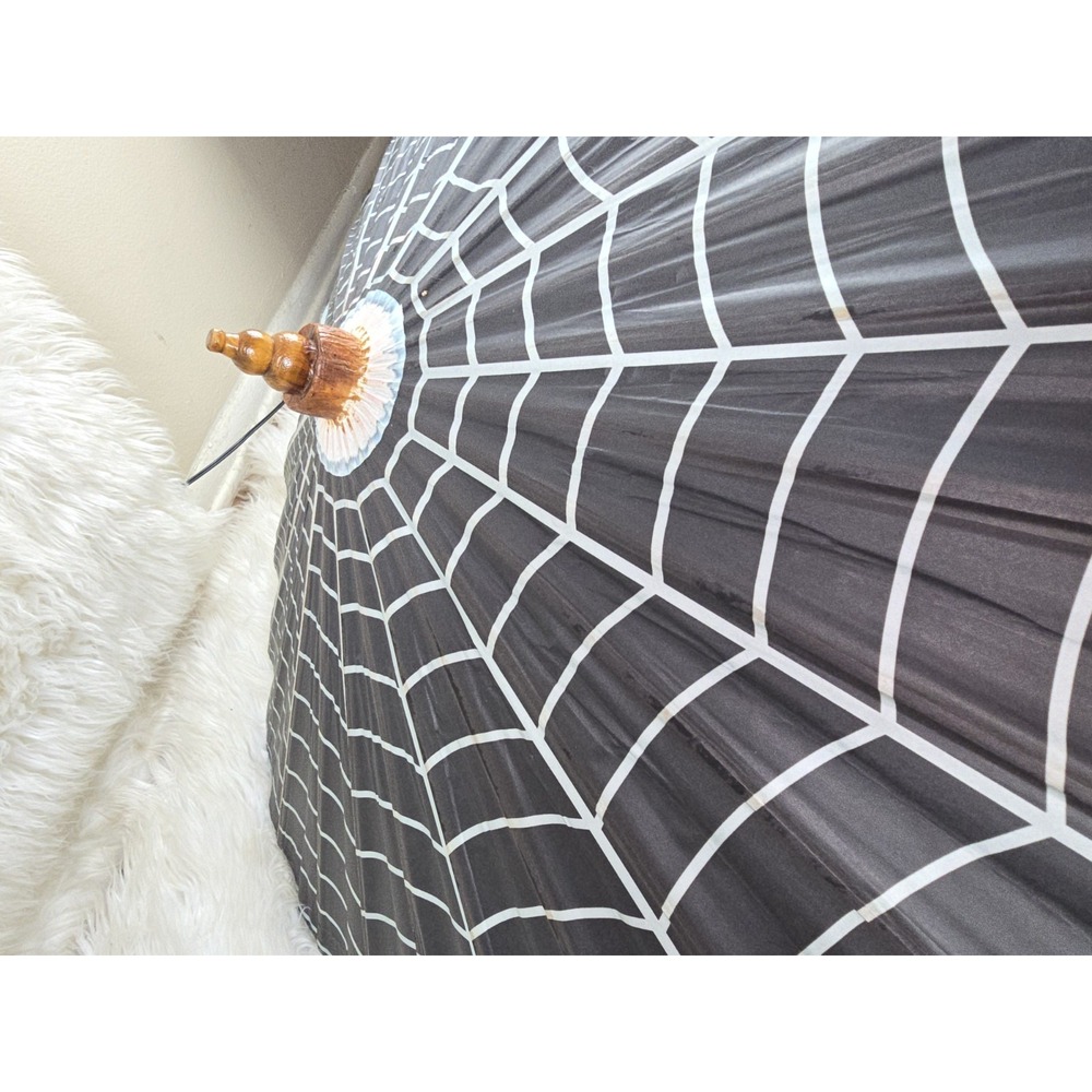 Vintage Large Umbrella Wooden / Fabric Oil Paper Spider Web Cloth Chinese